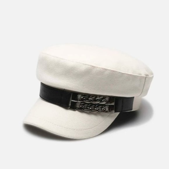 Beige Women's Beret Hat w/ Chain Decorated Peaked Cap Newspaper‎ Hat Vintage - Picture 8 of 10